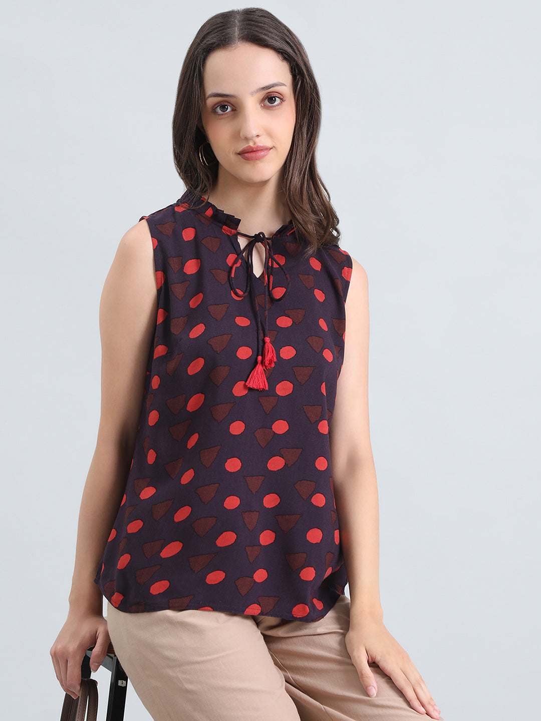 Viscose Tie-Up Geometric Print Blouse