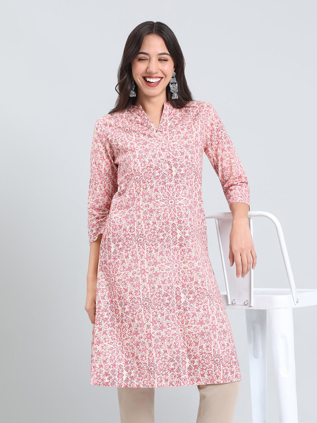 Cotton Geometric Print Straight Kurta