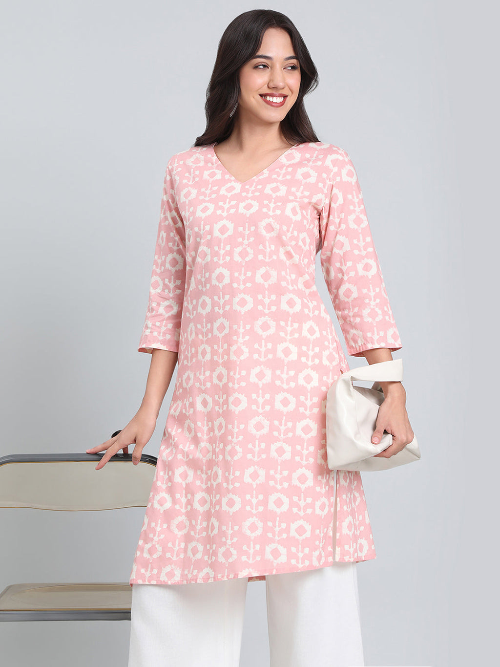Cotton Ikat Block Print Straight Kurta