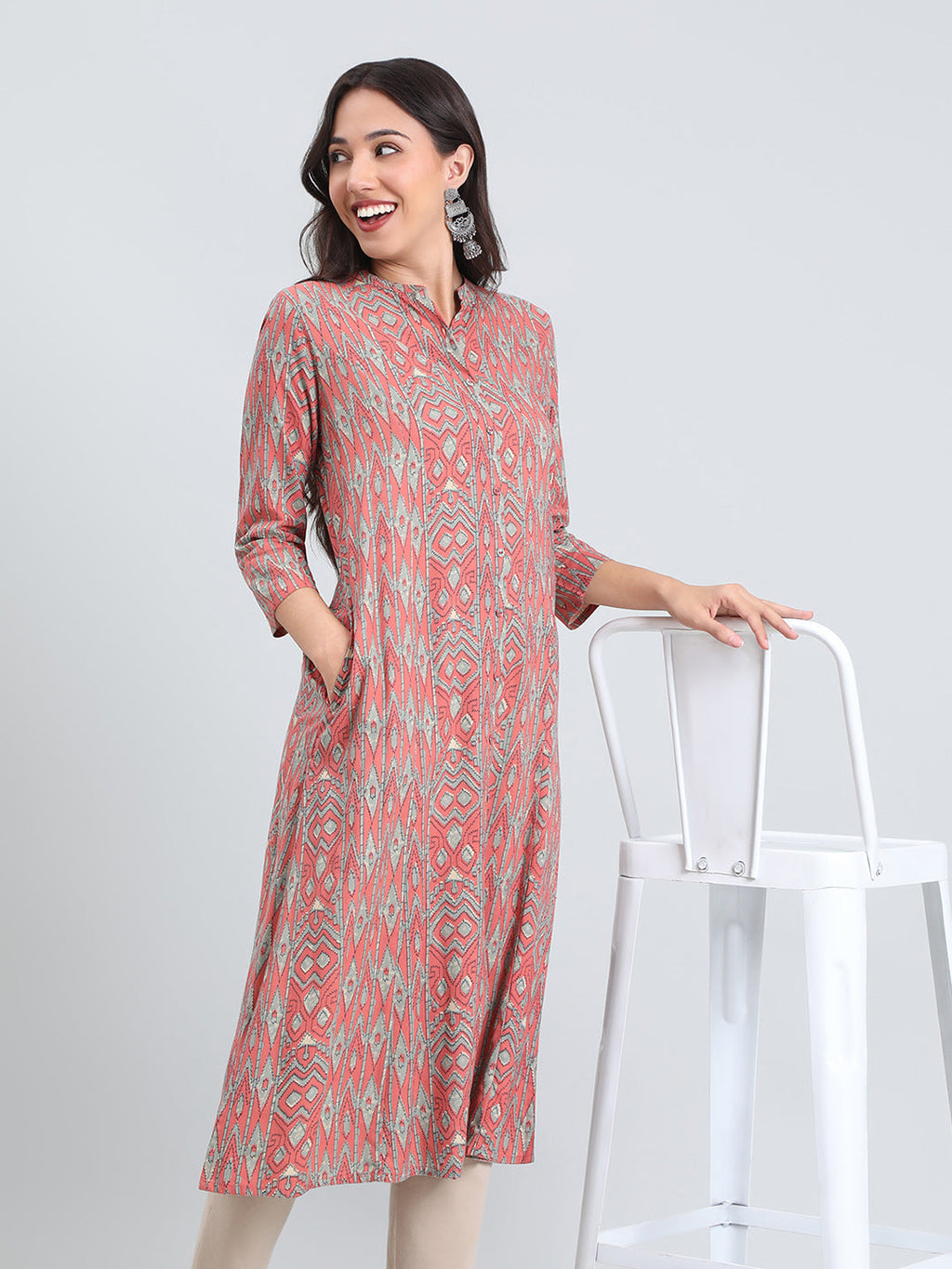 Viscose Ikat-Inspired A-Line Kurta