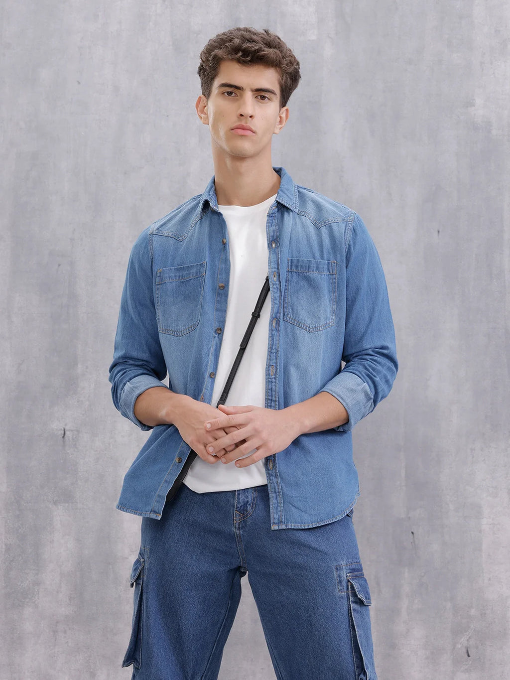 Indigo Washed Casual Regualr Fit Denim Shirt | Blue