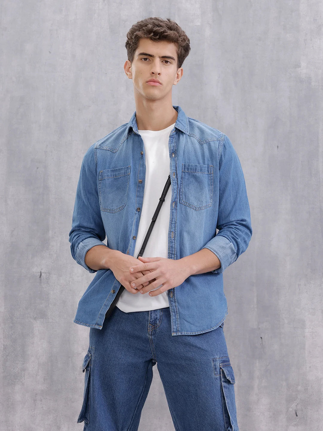 Indigo Washed Casual Regualr Fit Denim Shirt | Blue