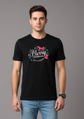 Men Printed Black Cotton Tshirt