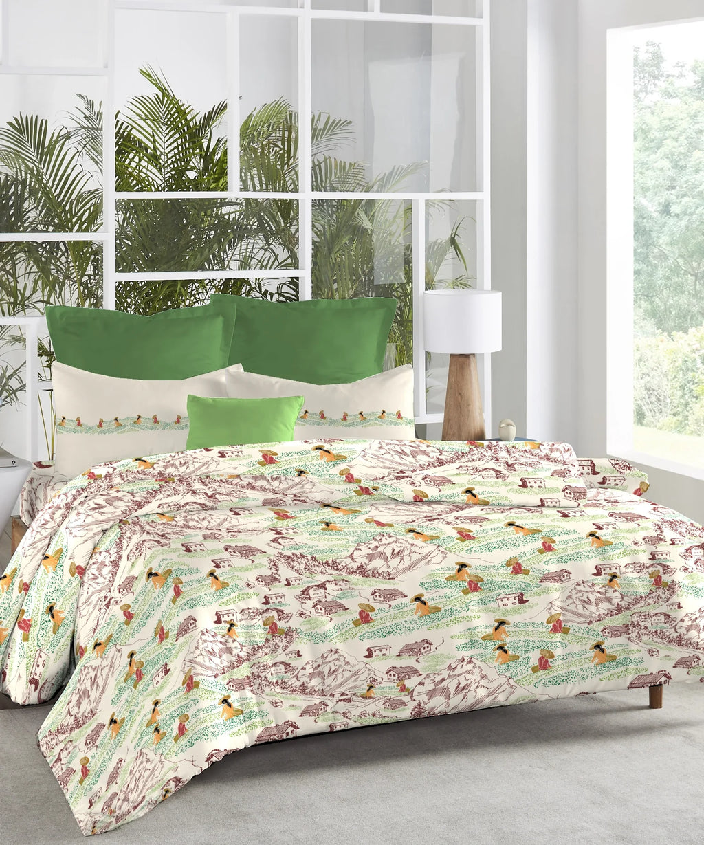 Atulaya Bharat King Bedsheet Set, Tea Heaven|144 TC Cotton|2 Pillow Covers