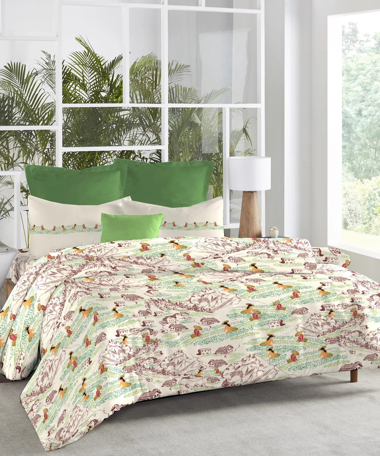 Atulaya Bharat King Bedsheet Set, Tea Heaven|144 TC Cotton|2 Pillow Covers