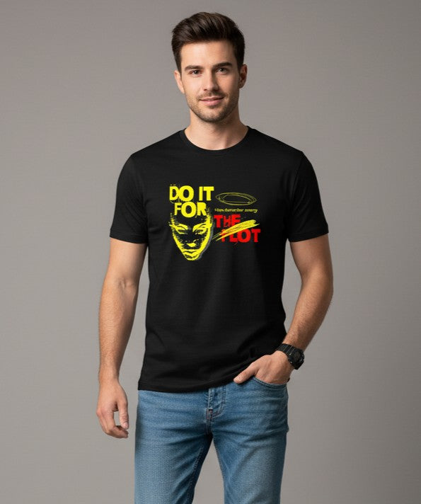 Men Printed Black Cotton Tshirt