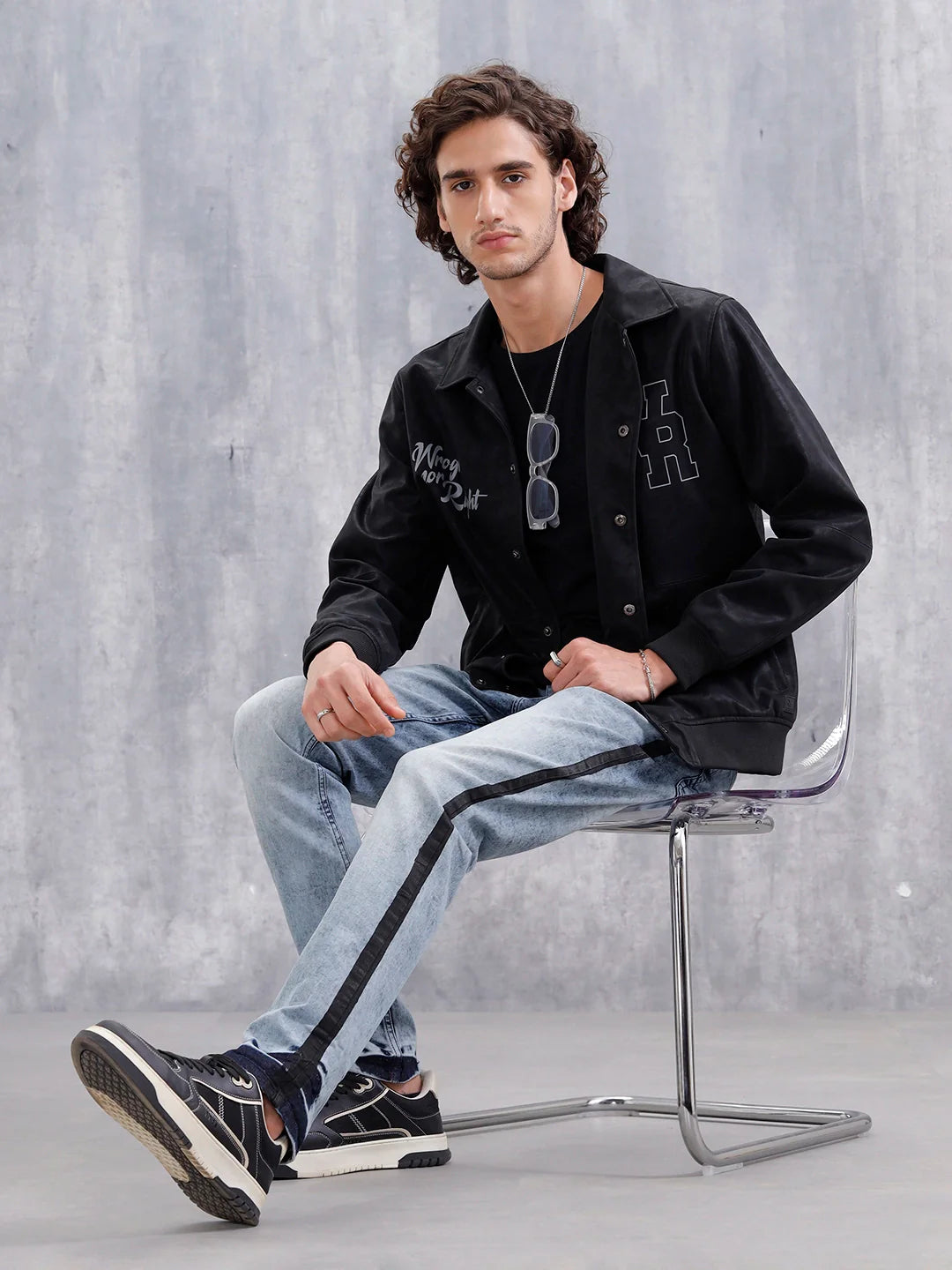Straight Fit Statement Side Seam Print Jeans | Med Stone