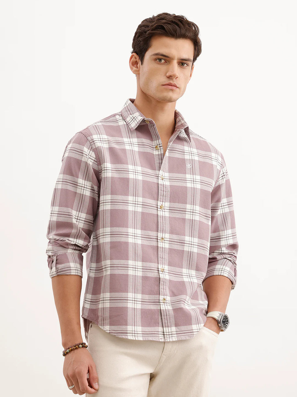 Comfort Fit Textured Shirt  | Pink