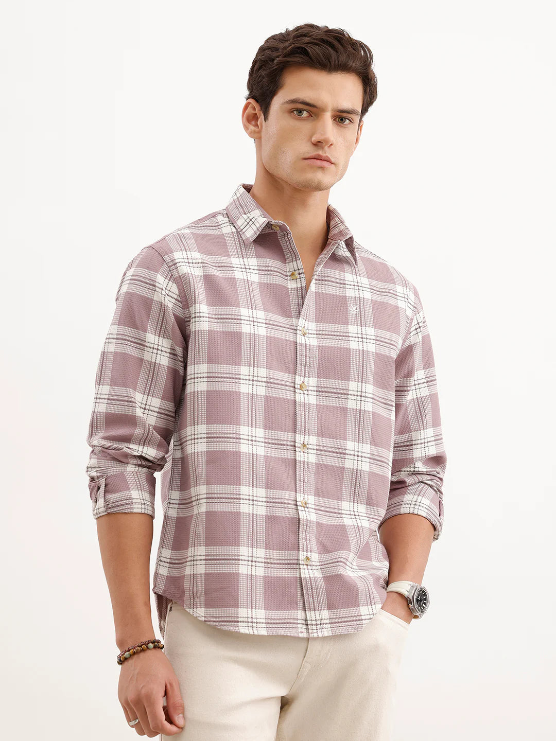 Comfort Fit Textured Shirt  | Pink