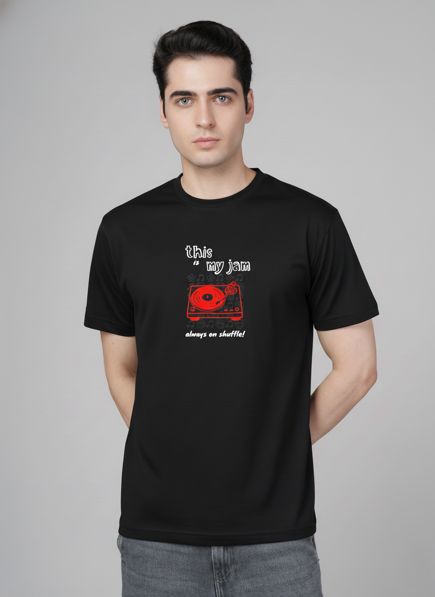 Men Cotton Black Printed Tshirt