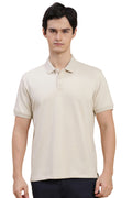 Men Beige Basic Solid Polo T-Shirt