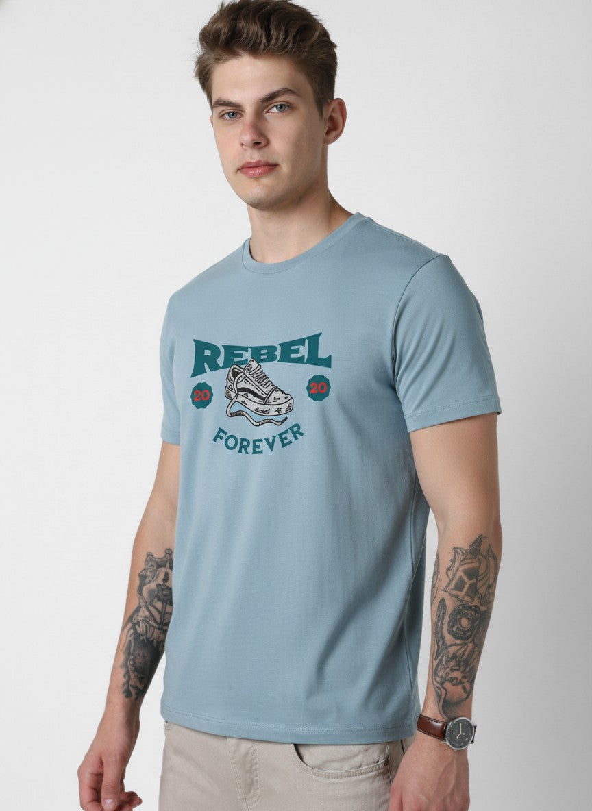 Men Cotton Ice Blue T-Shirt