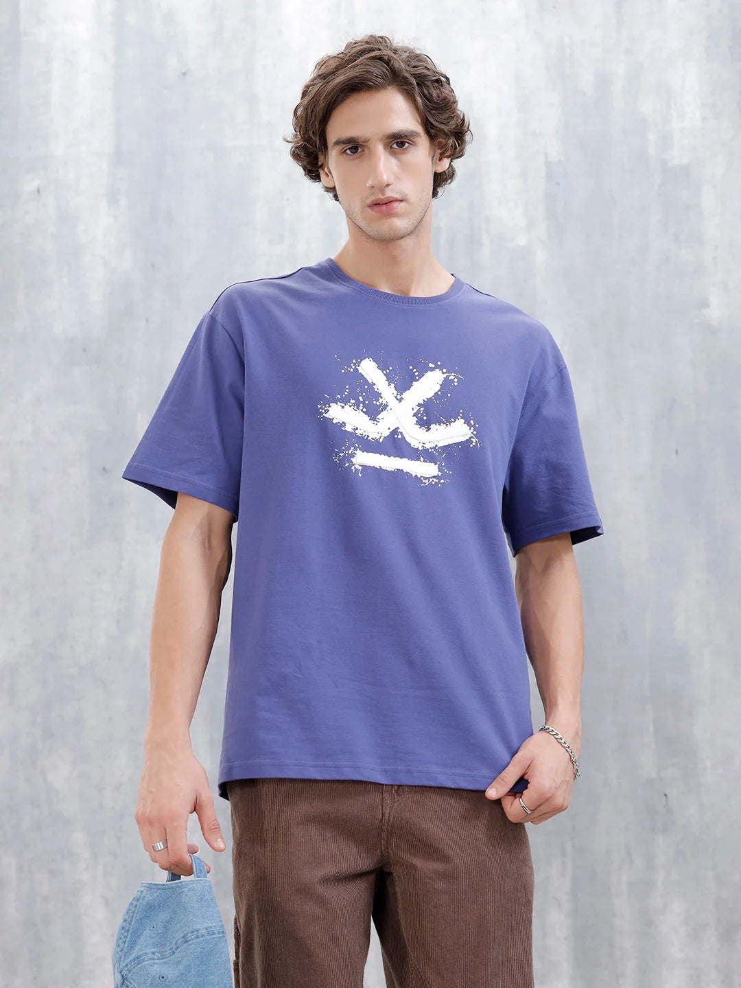 Wrogn Oversized Fit Graphic T-Shirt | Dark Blue