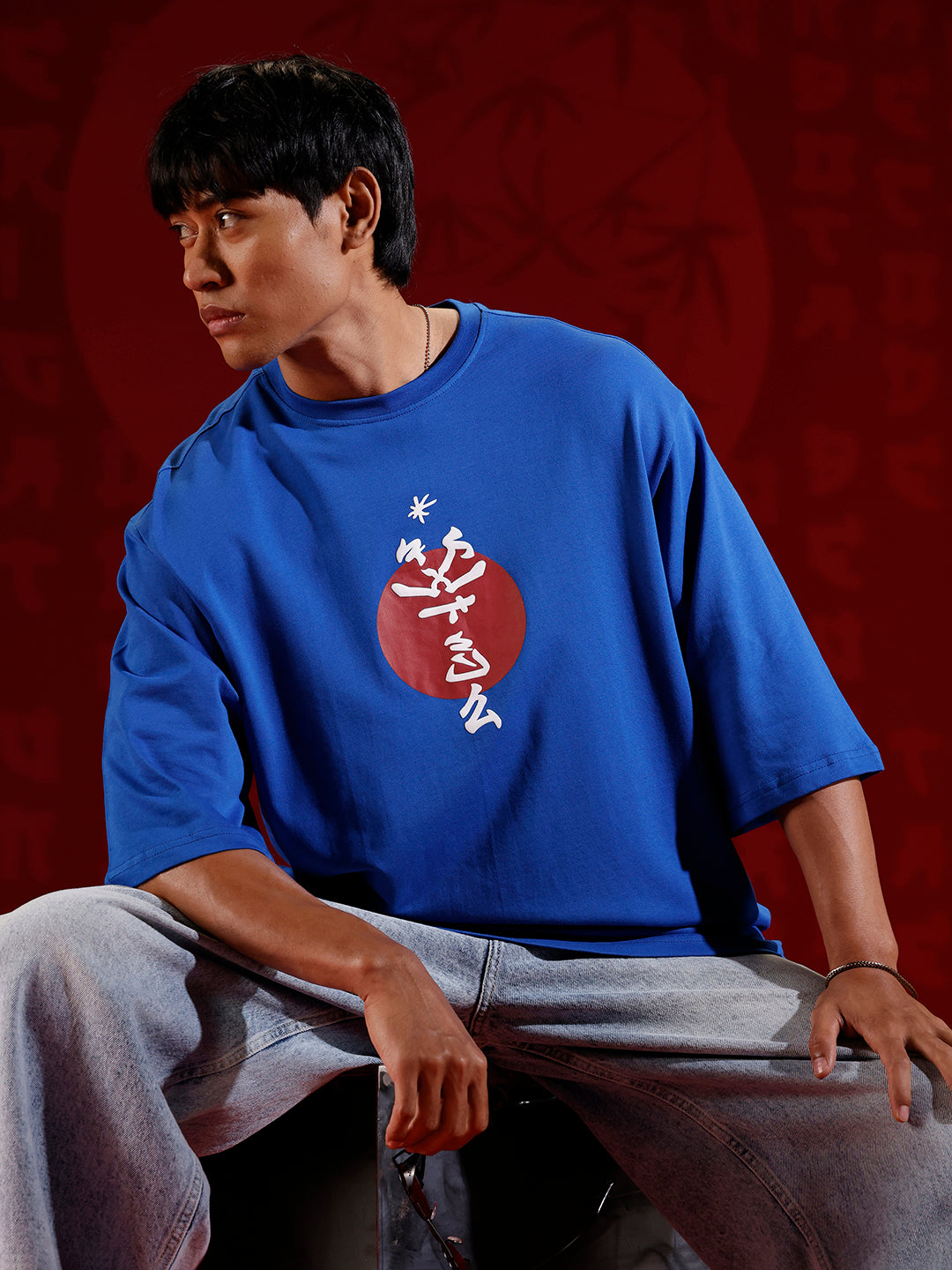 Men’s samurai mask graphic oversized T-shirt | Blue