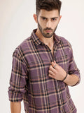 Comfort Fit Herringbone Checkered Shirt | Purple