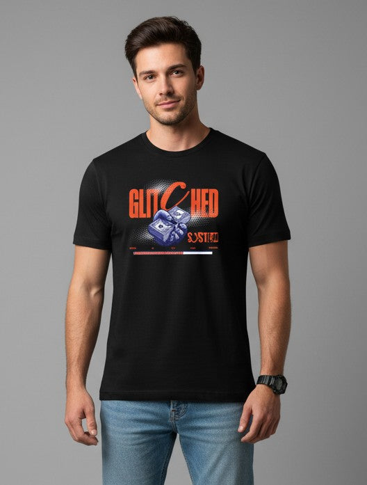 Men Printed Black Cotton Tshirt