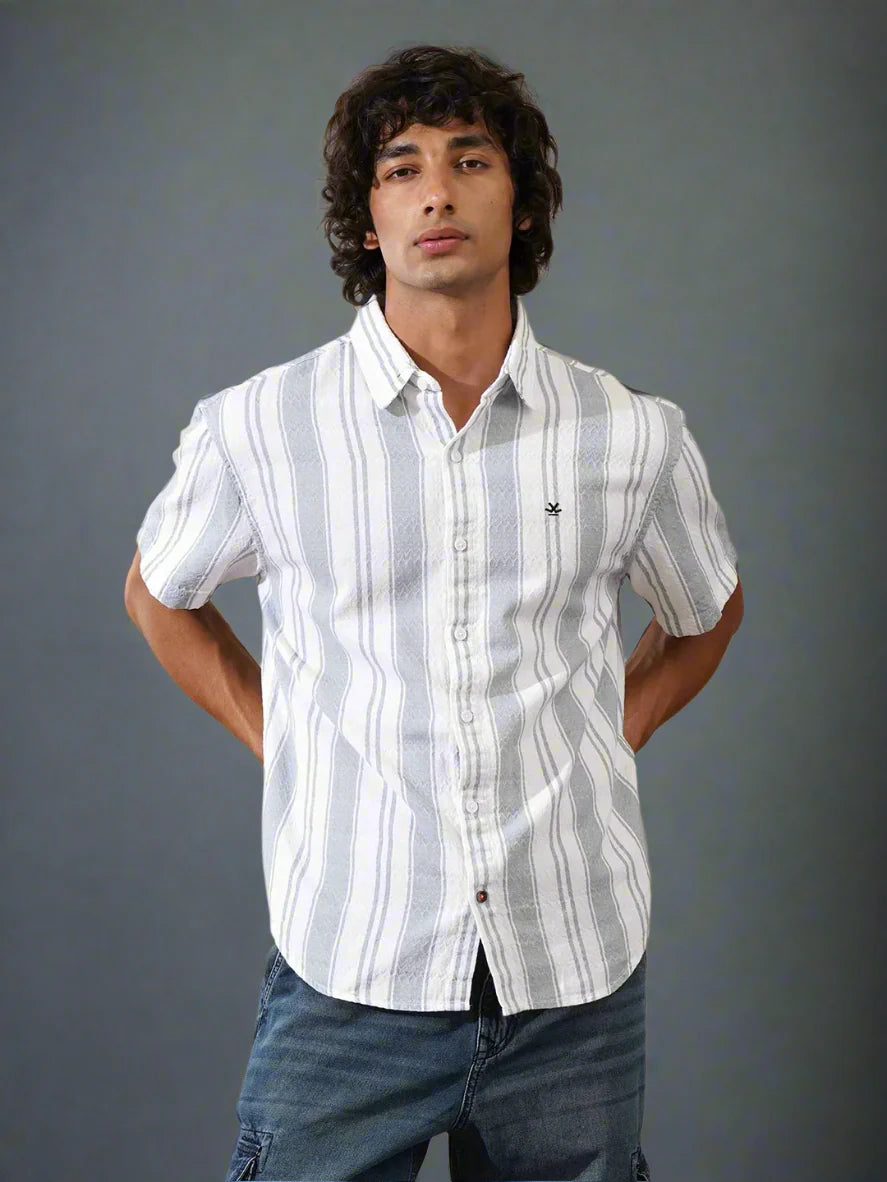 Textured Stripes Comfort Fit Shirt | Grey