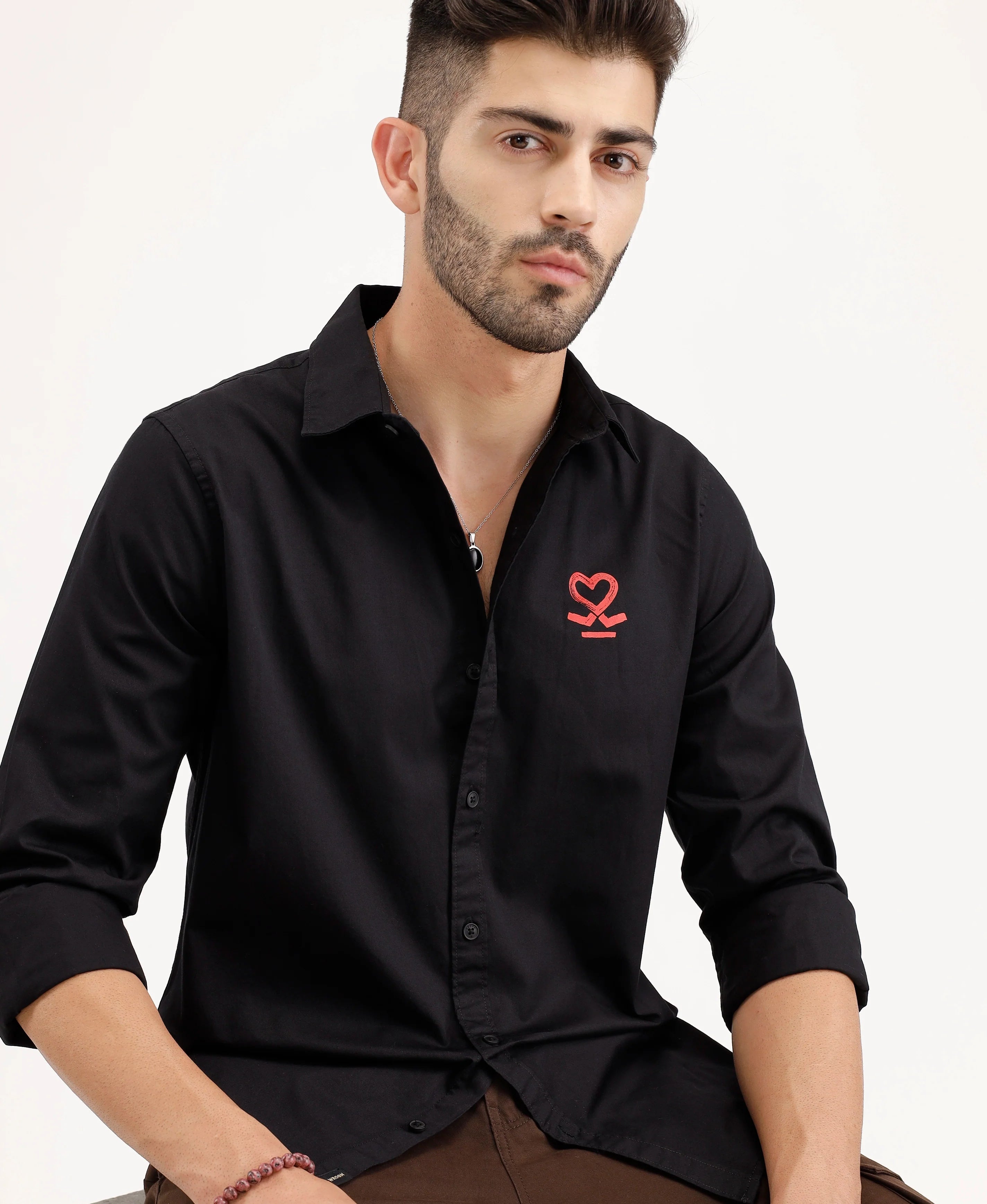 Slim Fit Placement Printed Shirt | Black
