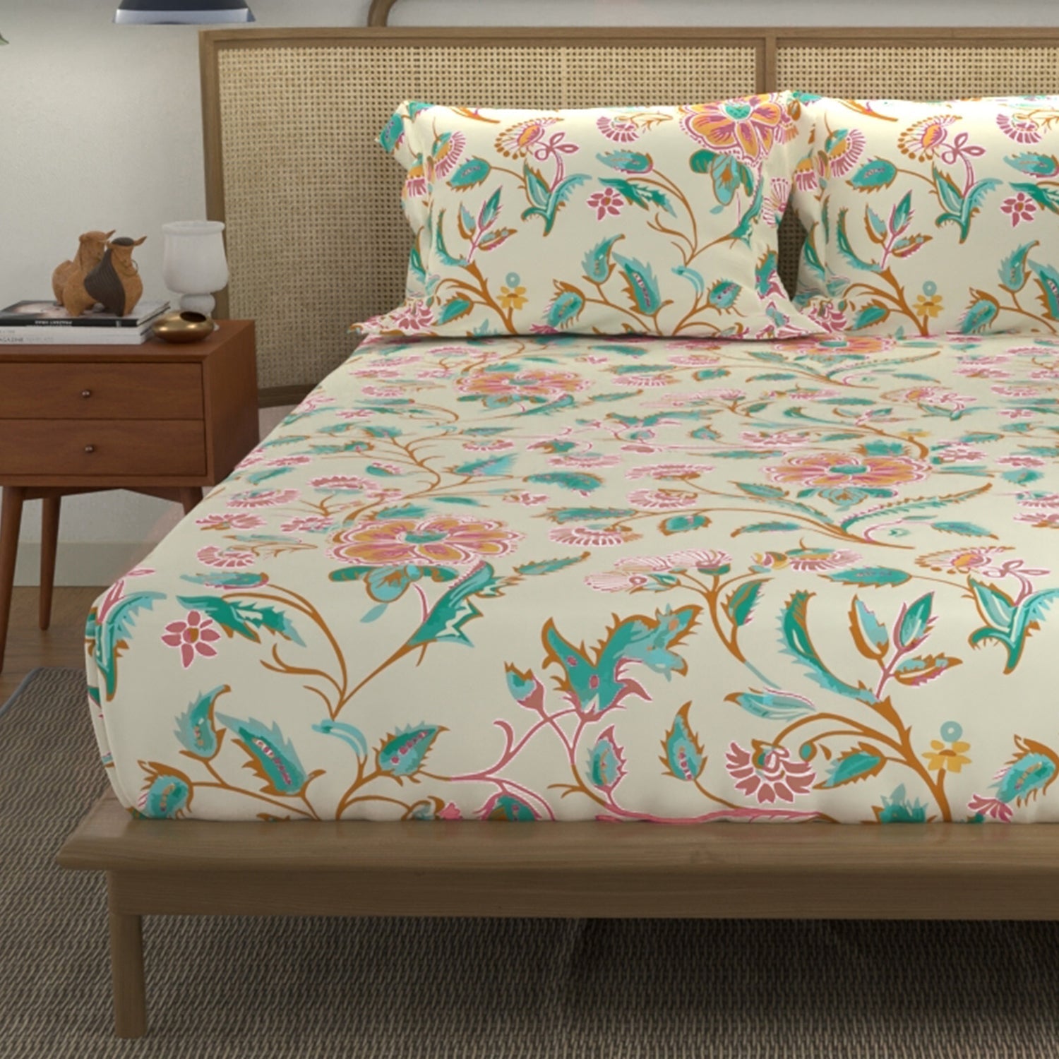 Divine Collection - Cotton Bedsheet With 2 Pillow Covers, Monsoon Buttercream