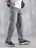 Men Casual Anti Fit Jeans With Embroidery  | Grey