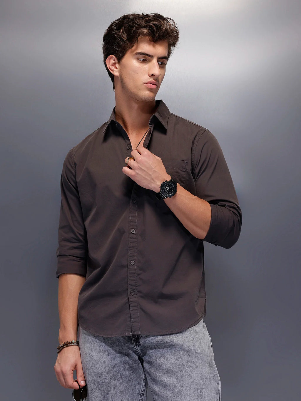 Men's Casual Slim Fit Shirt   |  Grey