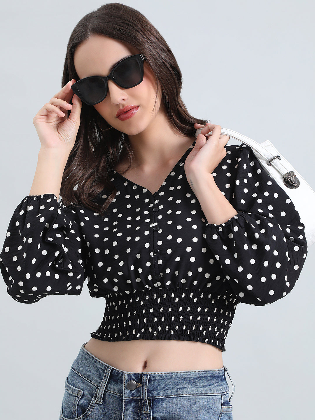 Hammered V-Neck Crop Top