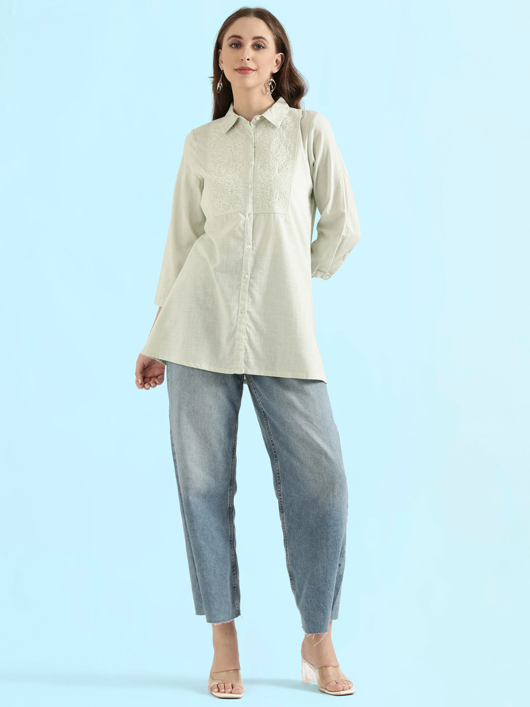 Cotton Thread Embroidered Classic Collar Blouse