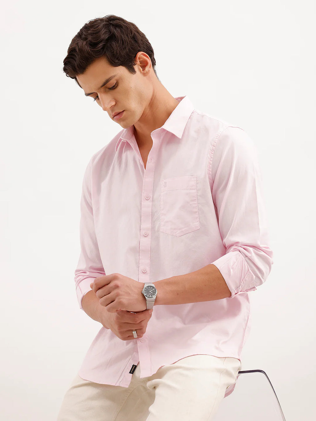 Soild Slim Fit 100% Cotton Shirt  | Pink