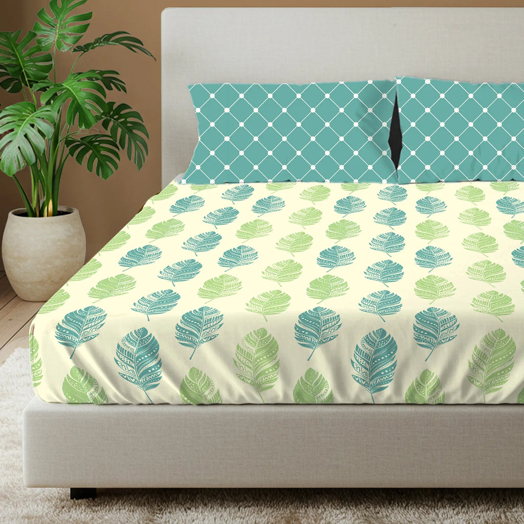 Divine Collection - Cotton Bedsheet With 2 Pillow Covers, Dew Teal