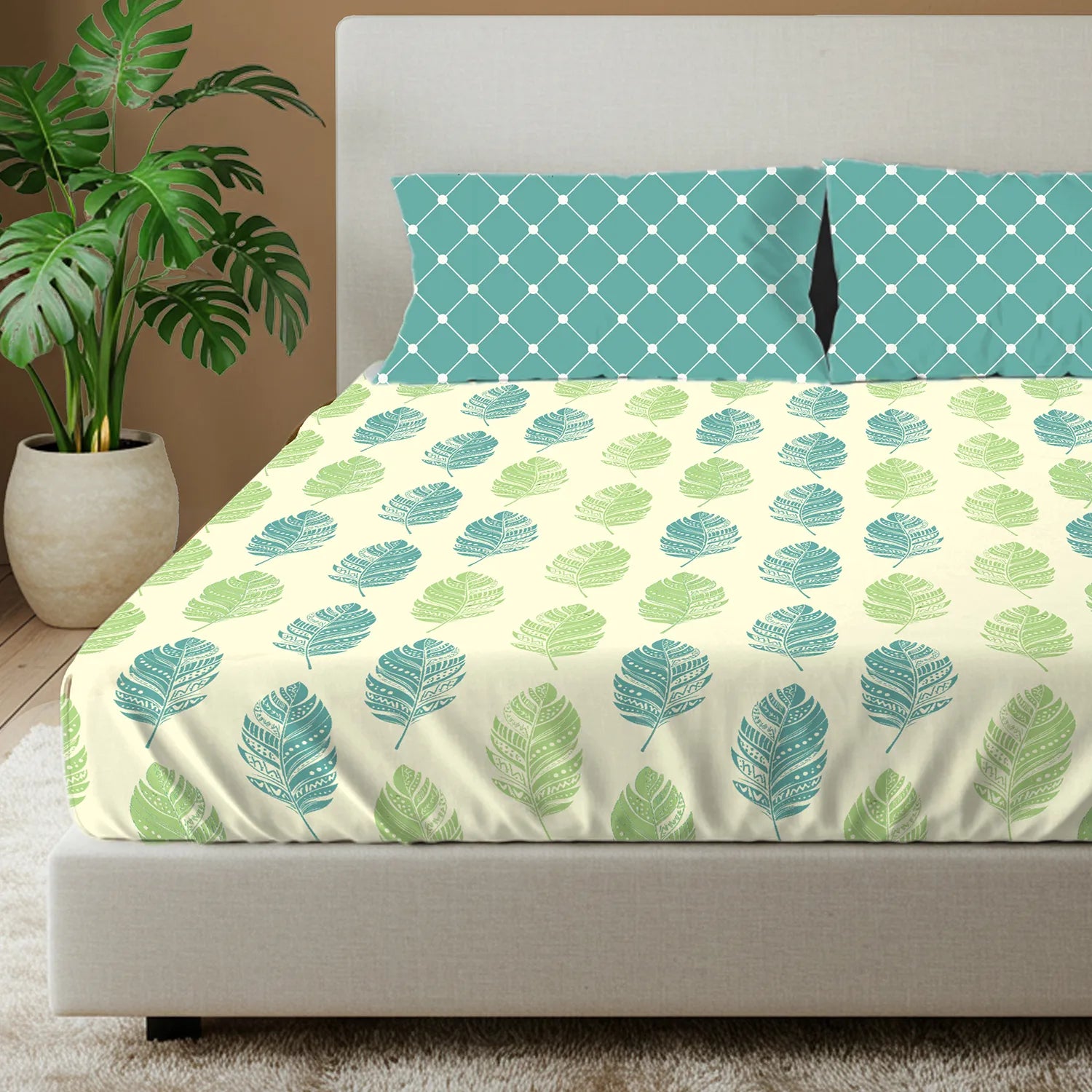Divine Collection - Cotton Bedsheet With 2 Pillow Covers, Dew Teal