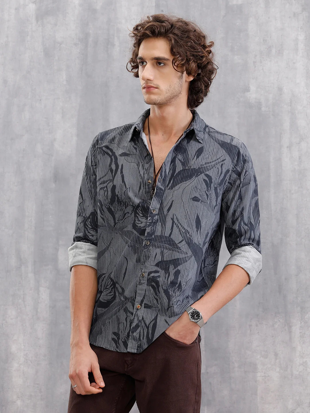 Printed Corduroy Slim Fit T-Shirt With Plush Handfeel | Black