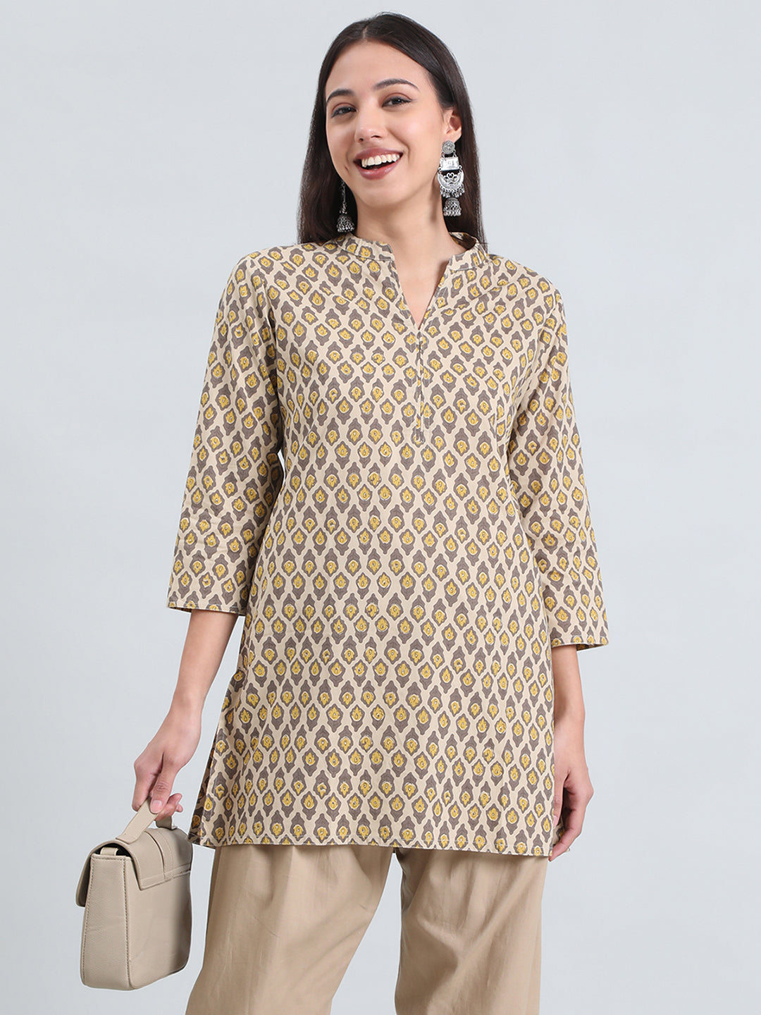 Cotton Ikat Buti Block Print Short Kurti