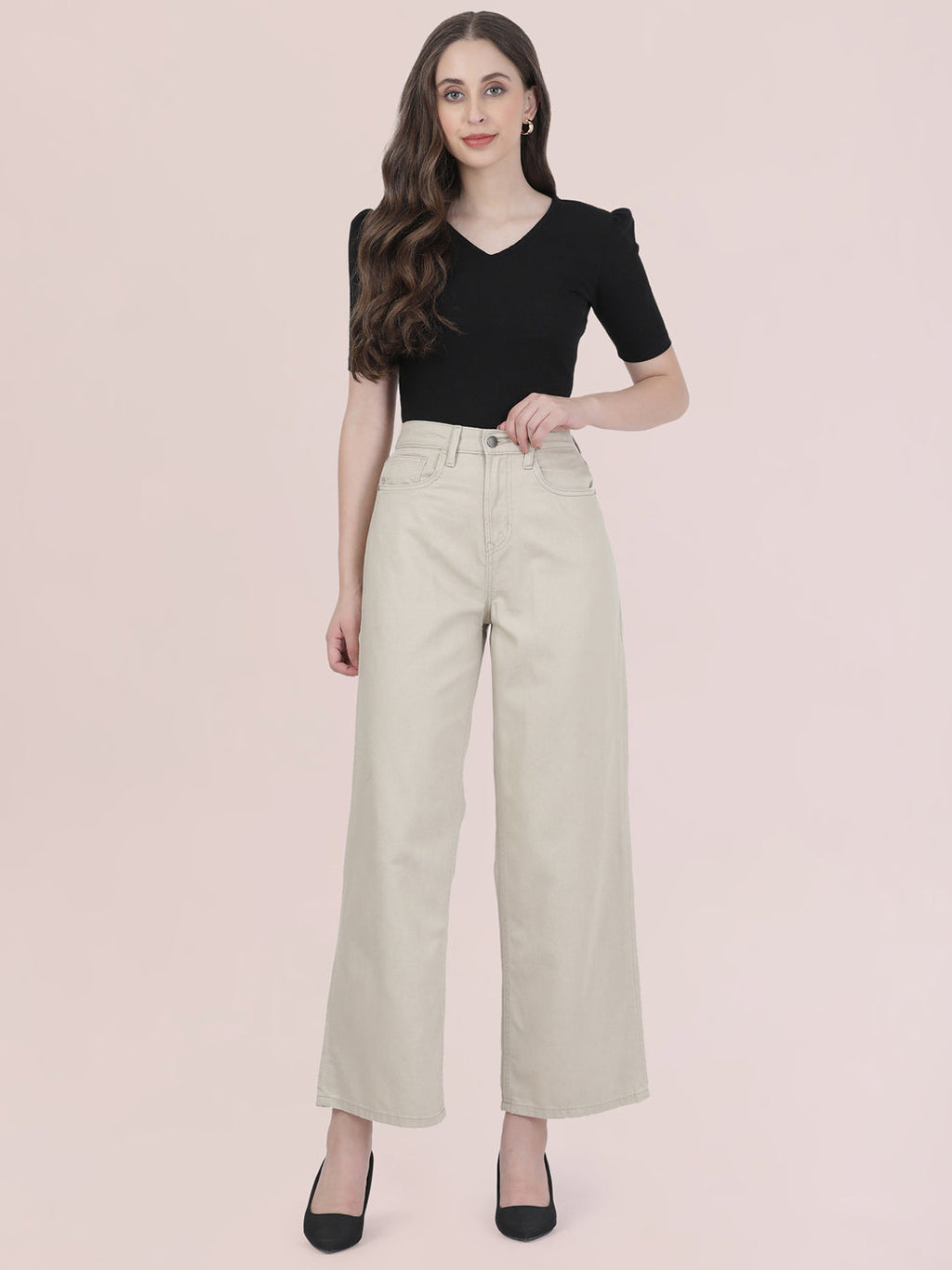 Light Beige Twill Wide Pants