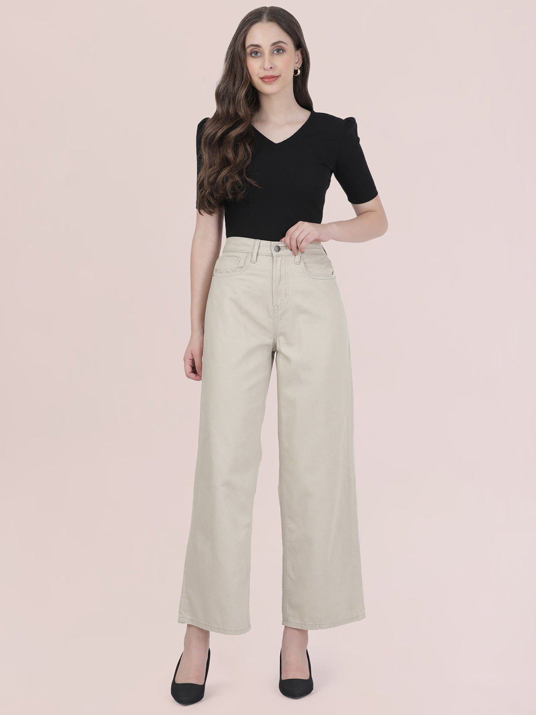 Light Beige Twill Wide Pants
