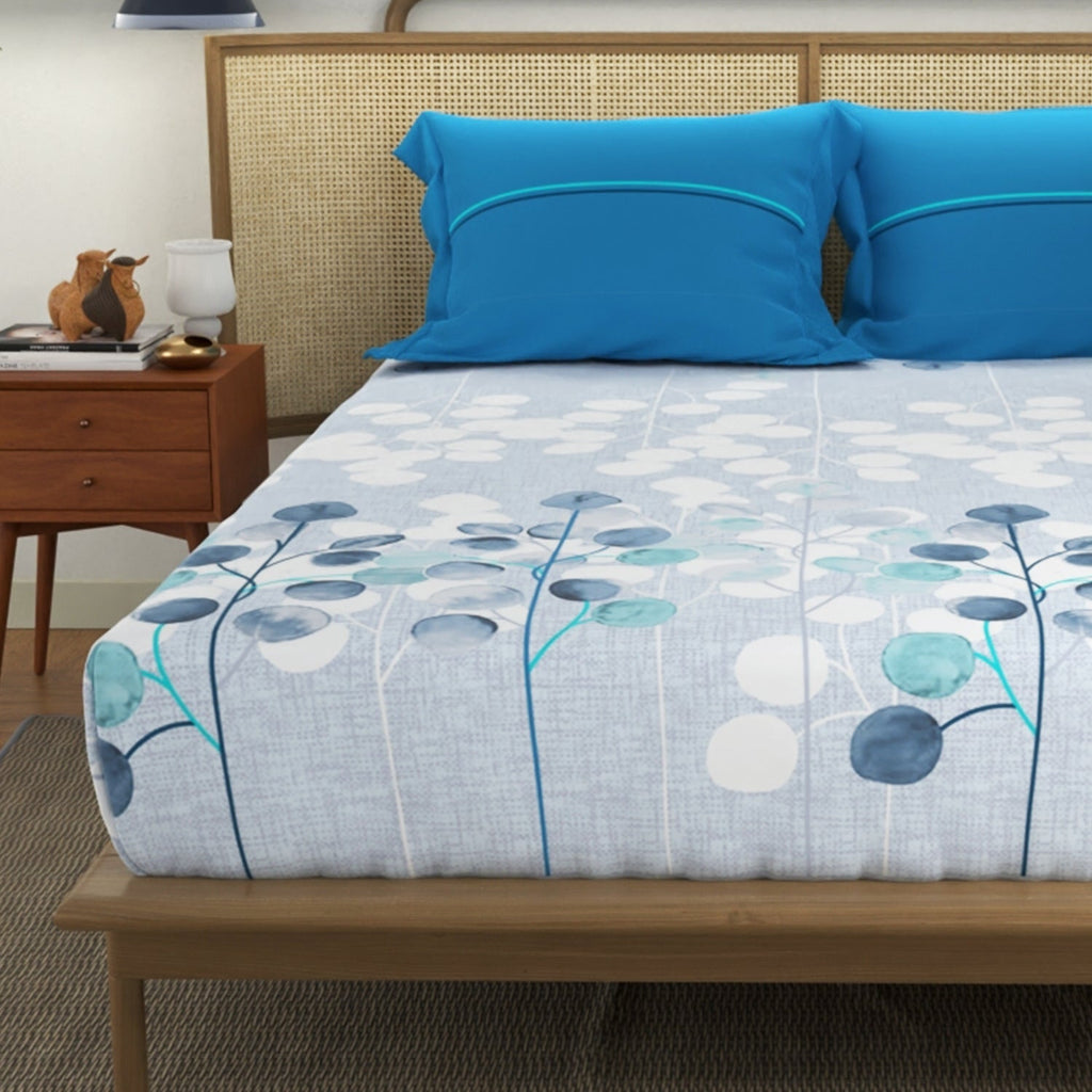 Divine Collection - Cotton Bedsheet With 2 Pillow Covers, Mars Turquoise