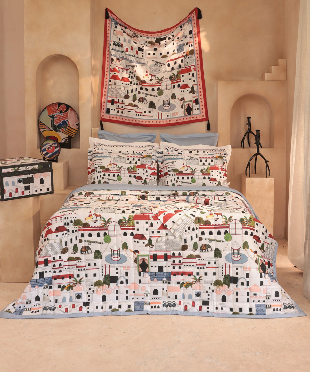Shivan & Narresh King Bedsheet Set, Jaiscape |400TC Cotton|4 pillow covers