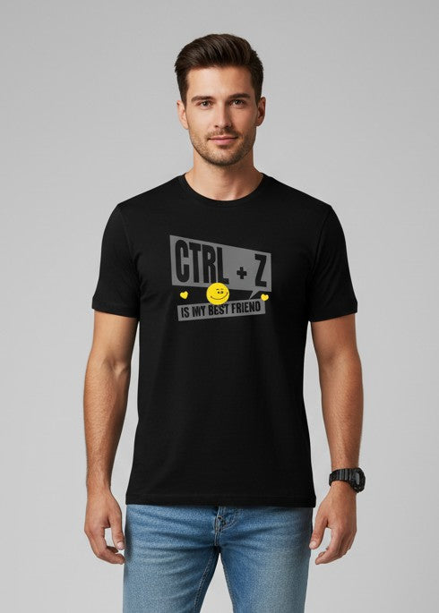 Men Printed Black Cotton Tshirt