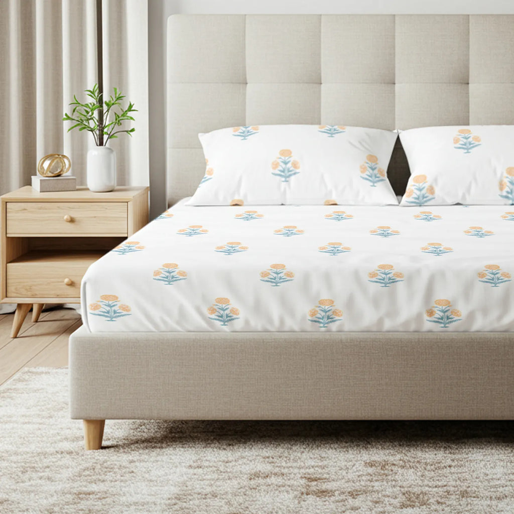 Serene 200 TC 100% Cotton Bedsheet with Pillow Covers - Sunflower - Yellow