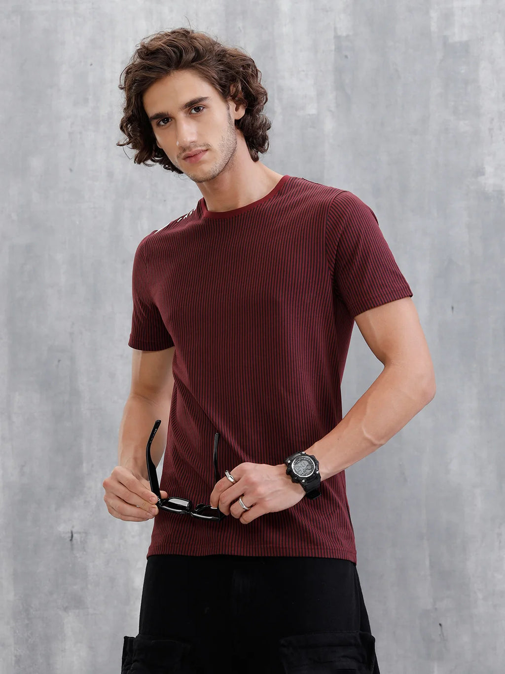 Striped Slim Fit T-Shirt | Maroon