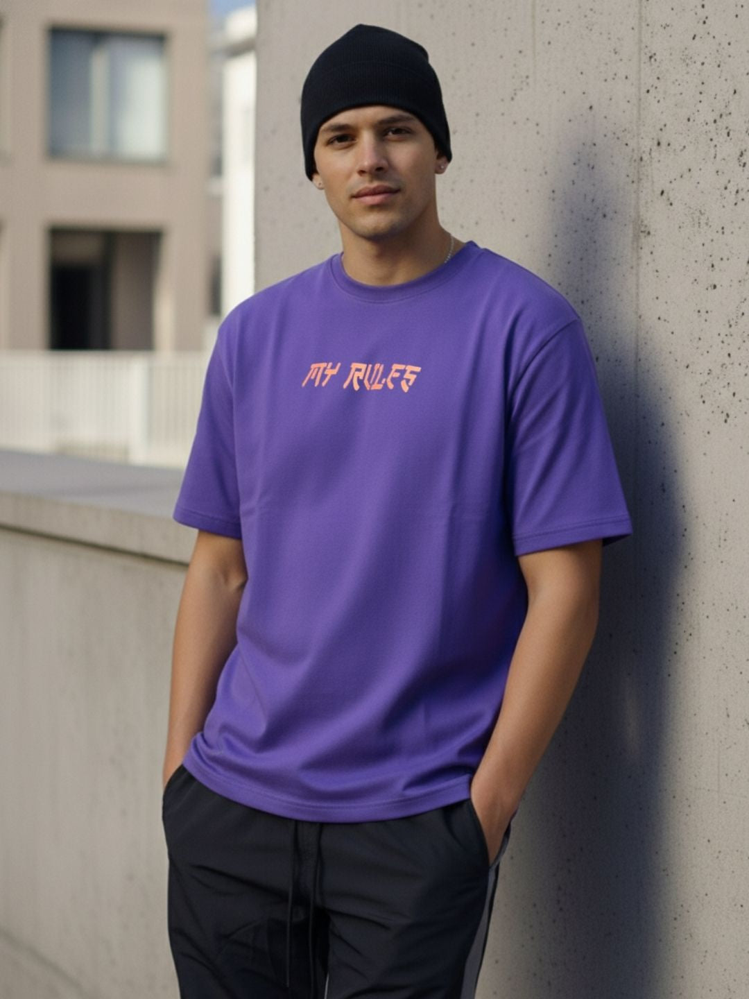 Men Purple Oversized Printed T-shirt