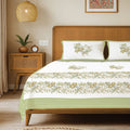 Rajasthani Ethnic 100% Cotton Bedsheet with 2 Pillow Covers, Double Bed - Taarini Green