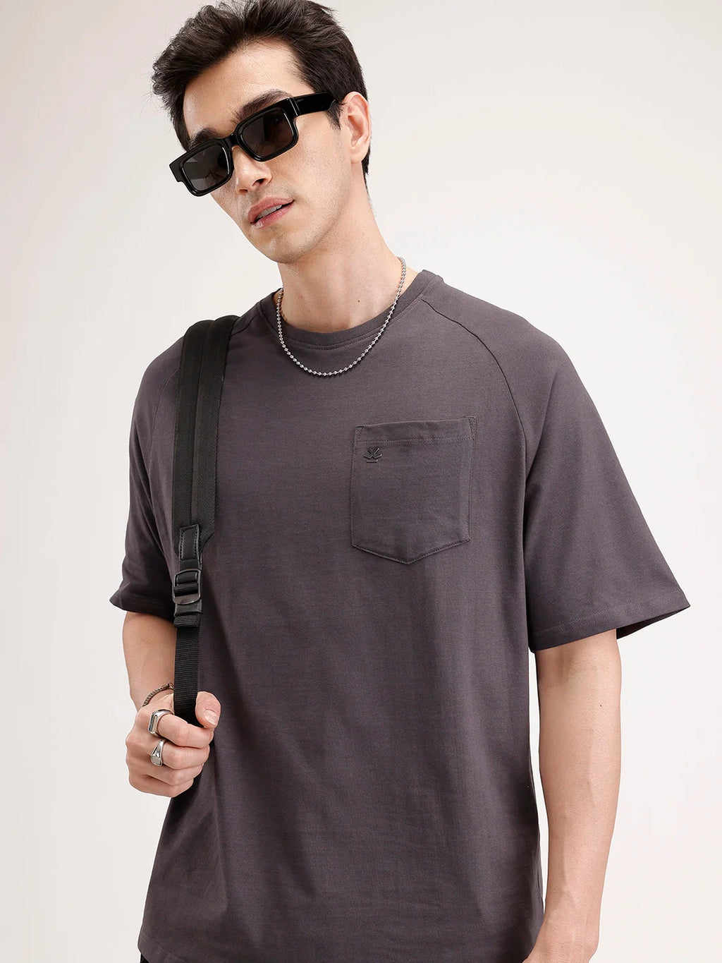 Solid Oversized Patch Pocket T-Shirt | Dark Grey