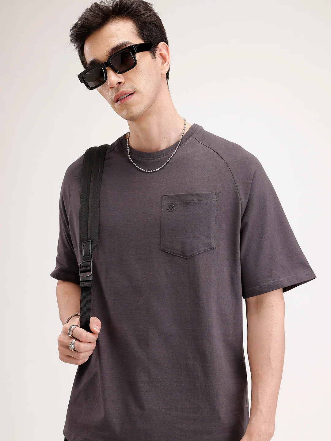Solid Oversized Patch Pocket T-Shirt | Dark Grey