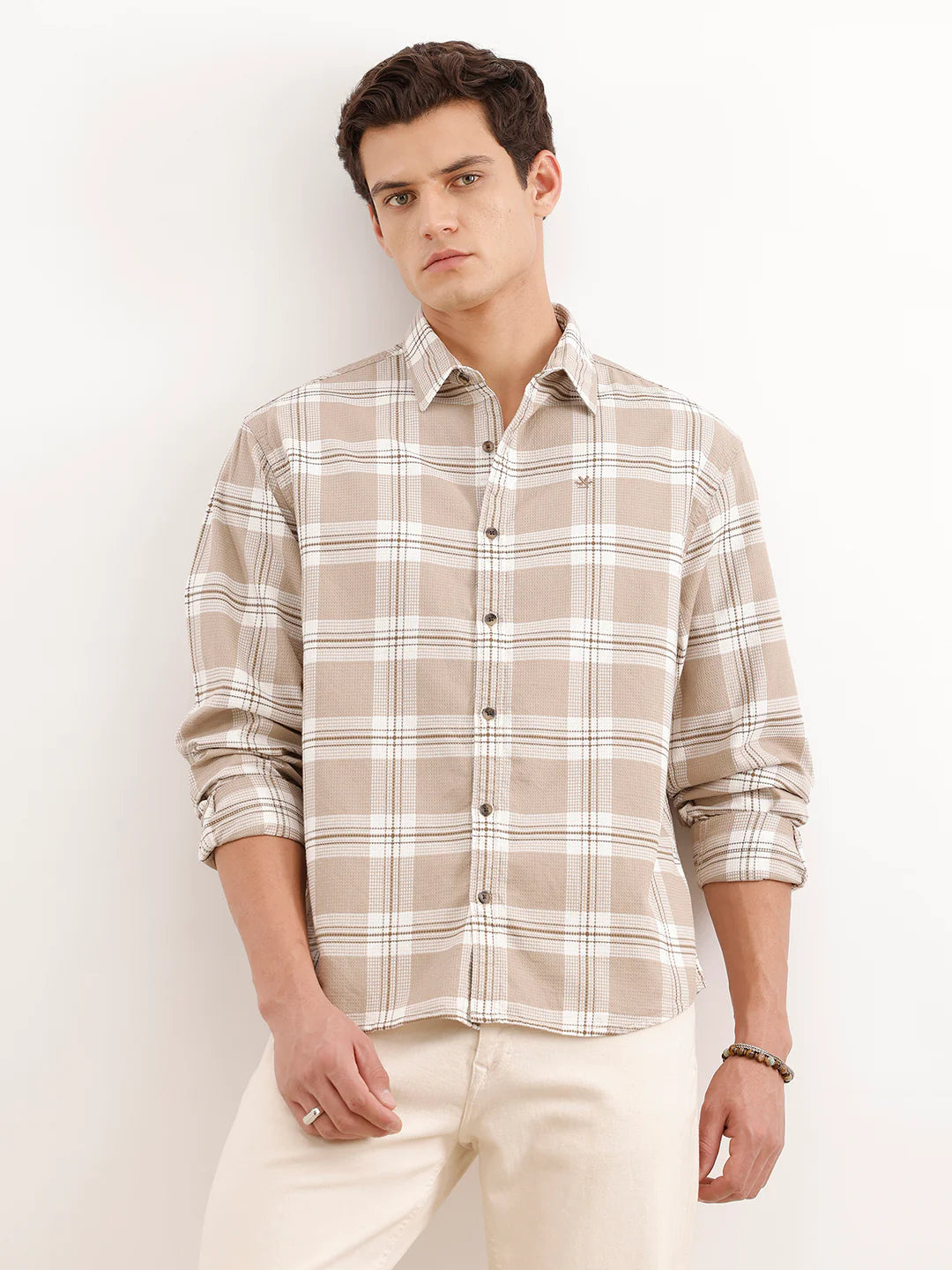 Comfort Fit Textured Shirt  | Khaki