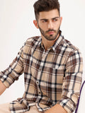 Slim Fit Herringbone Checkered Shirt | Brown