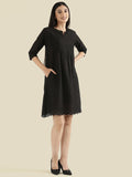 Cambric Cotton Pin-Tuck Schiffli Hakoba Midi Dress