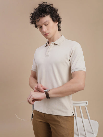 Men Beige Johnny Collar T-Shirt