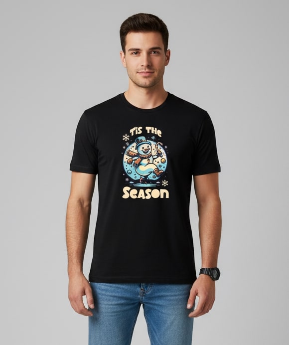 Men Printed Black Cotton Tshirt