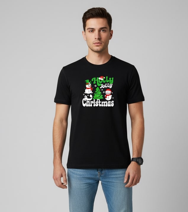Men Printed Black Cotton Tshirt