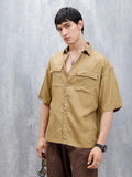 Wrogn Men's Oversized Plus Double Pocket Shirt | Khaki